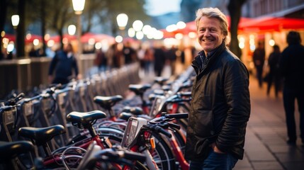 Wall Mural - Bike-sharing station manager committed to eco-friendly commuting