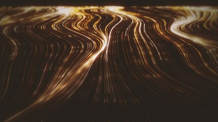 Poster - Gold Streaming Lines Background/ 4k animation of an abstract gold background of flowing ans streaming light strings with depth of field