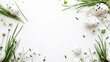 wallpaper with Easter Elements in the corner of the image, top view, with white background, with empty copy space