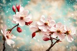 Fototapeta Kwiaty - Watercolor Painting Cherry blossoms - Japanese cherry - Sakura floral in soft color over blurred nature background. Spring flower seasonal nature background with bokeh