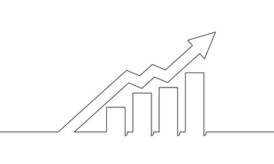 Wall Mural - Continuous line drawing of graph. Arrow up icon design. Illustration vector of business growth. Single line art of increasing arrow. Object one line sign symbol