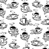 Fototapeta Sypialnia - Tea cup background, pattern set. Collection icon tea. Vector