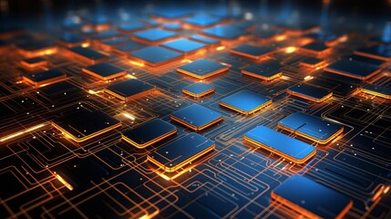 Poster - Vibrant abstract technology background with glowing circuit elements - futuristic digital design concept