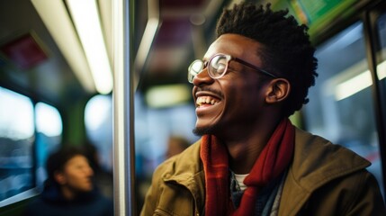 Canvas Print - Accomplished public transportation app developer smiling with a passion for enhancing the digital transit experience