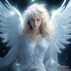 Wall Mural - portrait of a white angel with wings