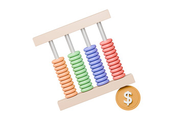 Poster - 3D abacus with coin icon minimal cute smooth isolated on pink pastel background, arithmetic game learns counting number concept. finance education. minimal cartoon.3D Rendering. copy space.