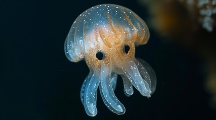 Sticker - A jellyfish with white spots and a long tail is swimming, AI