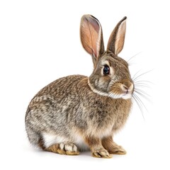 Wall Mural - Eastern Cottontail Rabbit in natural pose isolated on white background, photo realistic