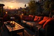 Luxury terrace with a view of the city at sunset