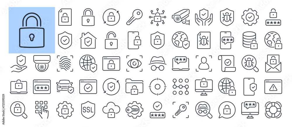 Safety, protection and security concept editable stroke outline icons ...