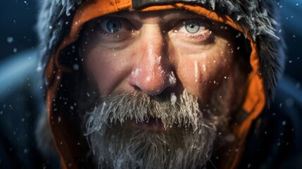 Canvas Print - Focused ice fisherman by a frozen lake