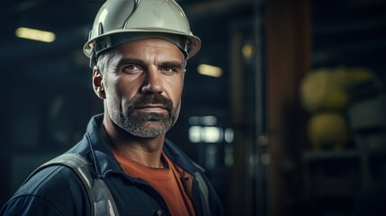 Canvas Print - Portrait of Industry maintenance engineer man wearing uniform and safety hard hat 