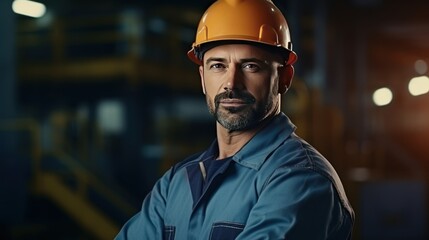 Poster - Portrait of Industry maintenance engineer man wearing uniform and safety hard hat 