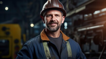 Poster - Portrait of Industry maintenance engineer man wearing uniform and safety hard hat 