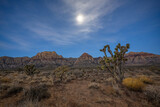 Fototapeta Na ścianę - Moon rise over Spring and Rainbow Mountain Range at Red Rock Canyon Conservation Area