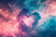 Fantasy heart shaped clouds. Beautiful love background with copy space. Valentine's Day concept.
