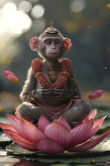 Sticker - Monkeys practicing on lotus flowers