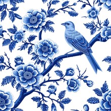 blue and white porcelain,Chinese classicism pattern, flower and bird