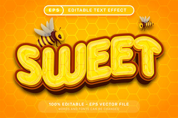 Poster - sweet honey 3d text effect and editable text effect with honey bee illustration
