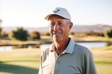 Wall Mural - Portrait of a senior golfer smiling at the camera on a golf course