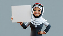 3d Happy Cartoon Woman Holding Placard