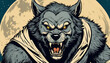 Halloween werewolf with full moon graphic design illustration