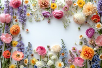 Aufkleber - A collection of various colorful flowers arranged neatly on a table.