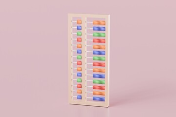 Poster - 3D abacus icon minimal cute smooth isolated on pink pastel background, arithmetic game learn counting number concept. finance education. minimal cartoon.3D Rendering. a place for text, copy space.