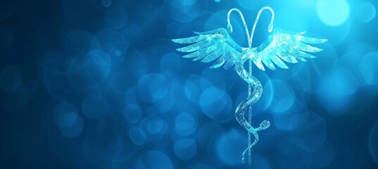 Poster - Interactive holographic medical icon with shining effects and copy space for text placement