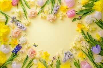 Aufkleber - A heart shaped arrangement of flowers displayed against a vibrant yellow background.