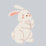 Fototapeta Pokój dzieciecy - Standing rabbit on blue background. White Easter bunny. Cute animal character