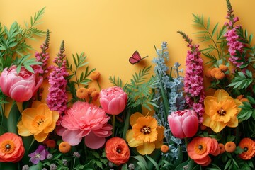 Poster - A vibrant cluster of assorted flowers arranged next to a solid wall.