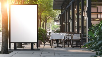 Aufkleber - Generative AI : White paper poster mockup displayed outside the building restaurant. Marketing and business concept.