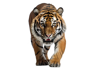 Wall Mural - ferocious tiger stalking, isolated on a transparent or white background