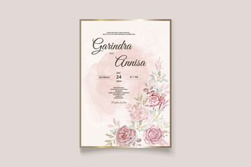 Sticker - wedding invitation template set with dusty brown floral frame watercolor background Premium Vector	
