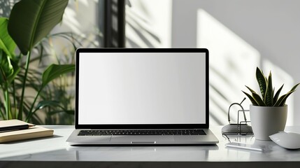 Aufkleber - Generative AI : Workspace with mockup blank screen laptop computer.