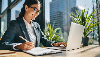 Wall Mural - Event planner timetable agenda plan on schedule event. Business woman checking planner, taking note on calendar desk on office table. Calendar event plan, work