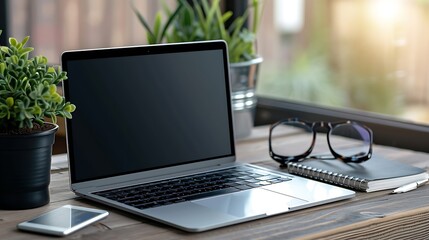 Poster - Generative AI : Workspace with mockup blank screen laptop computer.