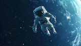 Fototapeta Kosmos - Astronaut in space. International Day of Human Space Flight banner background
