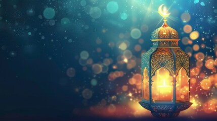 Ramadan traditional lamps on abstract glow bokeh background- ramadan lantern on bokeh background for holy month of muslim festive ramadan kareem 