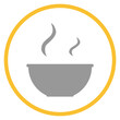 Button grau orange mit Schüssel Icon: Essen oder Suppe
