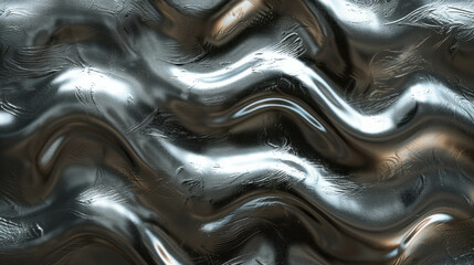 Fluid Textured Wave Aluminum Steel Metal Sheet. Wave-Inspired Aluminum Texture with Reflective Play of Light and Shadow