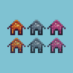 Poster - Pixel art stroke sets icon of house icon variation color. house icon on pixelated style. 8bits perfect for game asset or design asset element for your game design. Simple pixel art icon asset.