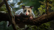 opossum lurking down from a branch at viewer. I'm definitely cute