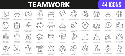 Aufkleber - Teamwork line icons collection. UI icon set in a flat design. Excellent signed icon collection. Thin outline icons pack. Vector illustration EPS10