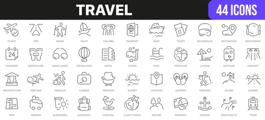 Poster - Travel line icons collection. UI icon set in a flat design. Excellent signed icon collection. Thin outline icons pack. Vector illustration EPS10