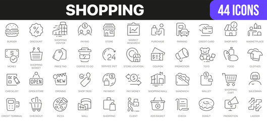 Aufkleber - Shopping line icons collection. UI icon set in a flat design. Excellent signed icon collection. Thin outline icons pack. Vector illustration EPS10