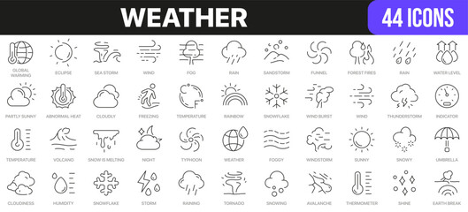 Wall Mural - Weather line icons collection. UI icon set in a flat design. Excellent signed icon collection. Thin outline icons pack. Vector illustration EPS10