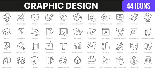 Poster - Graphic design line icons collection. UI icon set in a flat design. Excellent signed icon collection. Thin outline icons pack. Vector illustration EPS10