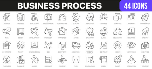 Aufkleber - Business process line icons collection. UI icon set in a flat design. Excellent signed icon collection. Thin outline icons pack. Vector illustration EPS10